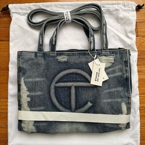 Telfar Distressed Denim Blue Medium Shopper NWT